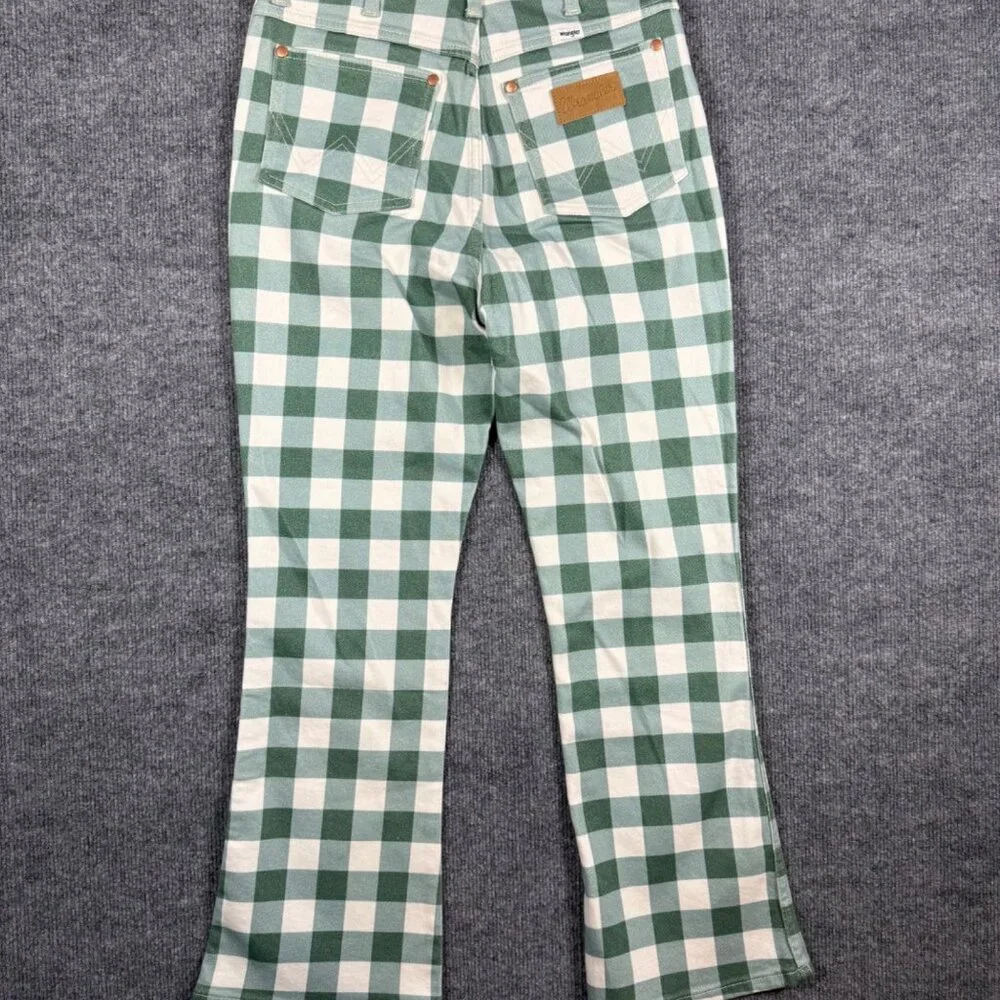 NEW Wrangler Wrock Gingham Kick Flare Western Boho Jeans Green Size 29 - Picture 4 of 6